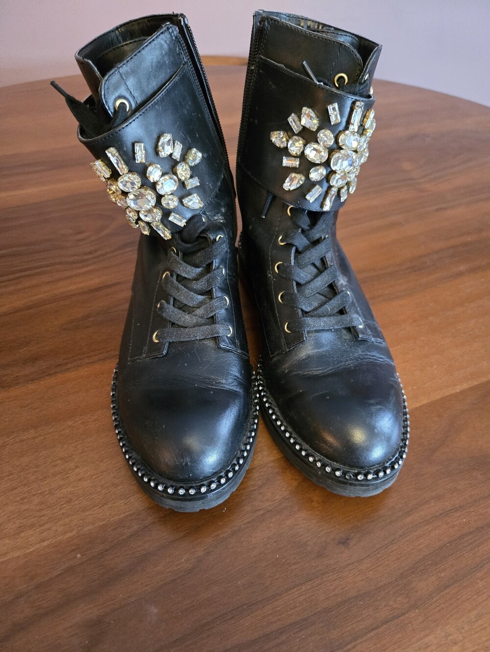 Kurt Geiger Embellished Crystal Combat Boots...